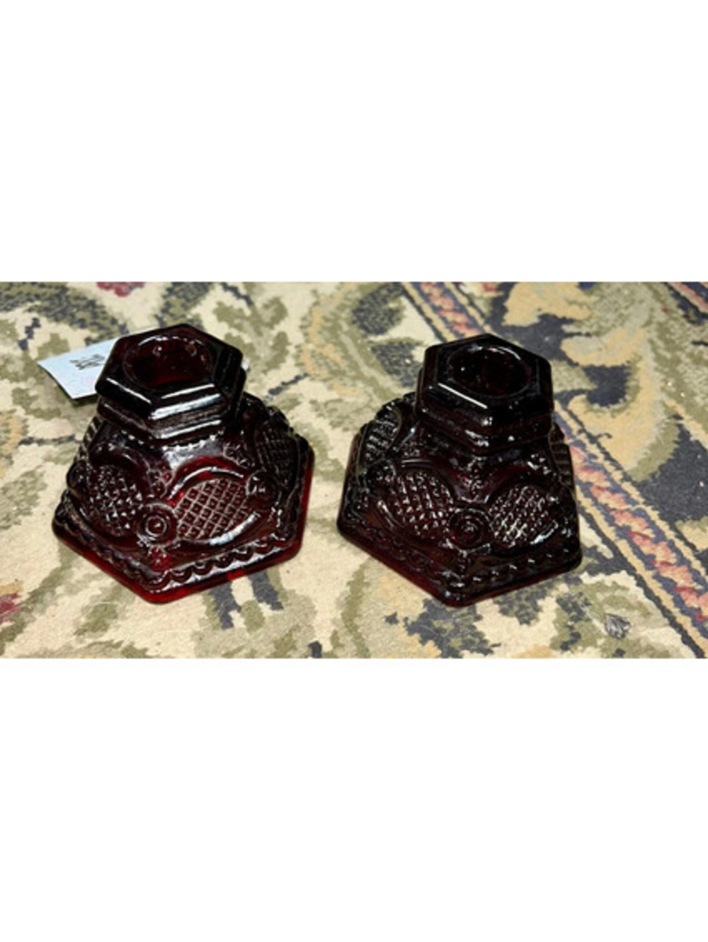Vintage Ruby Avon candlestick holders
